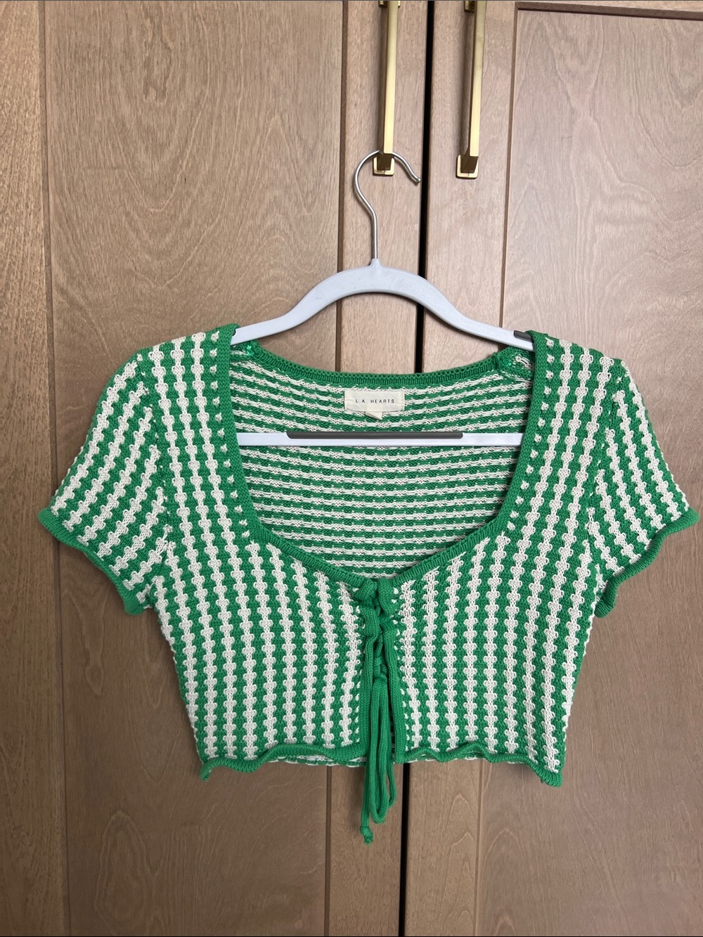 ZARA | LA Hearts Green & White Cropped Knit Tie-Front Top